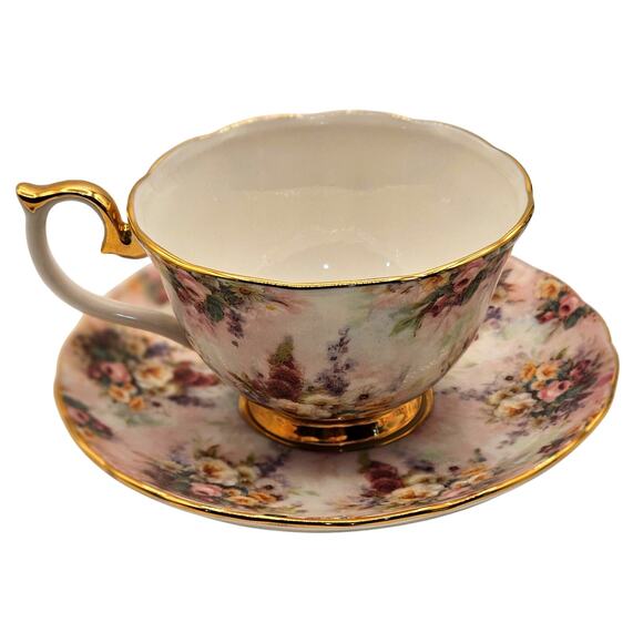 Vintage Bradford Editions Lena Liu "Remembrance" Floral Teacup & Saucer Set - Picture 1 of 6